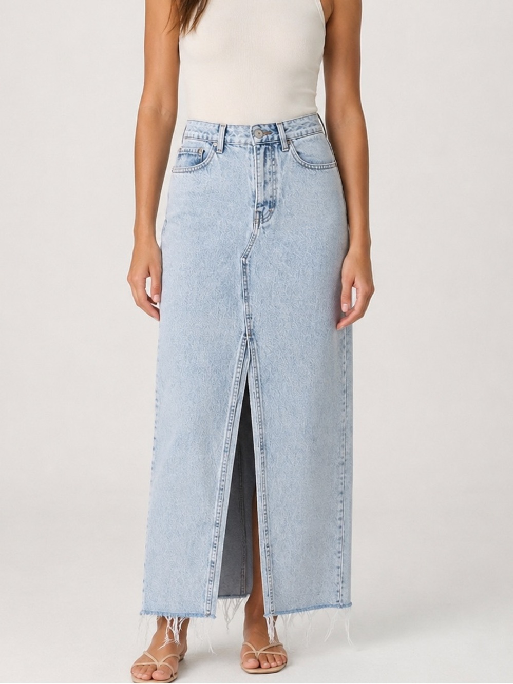 Cavallone Express Yourself Denim Maxi Skirt EU 38 US 6 Light Wash Y2K